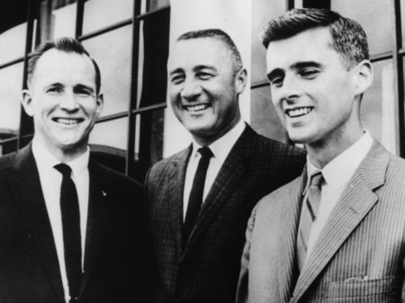 Apollo 1 astronauts Ed White (from left), Gus Grissom and Roger Chaffee, 1967. The astronauts died as a result of a fire in the cockpit during a training session on Jan. 27, 1967.