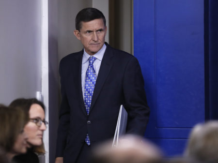 National Security Adviser Michael Flynn at the White House on Wednesday. Flynn said the administration is putting Iran "on notice."