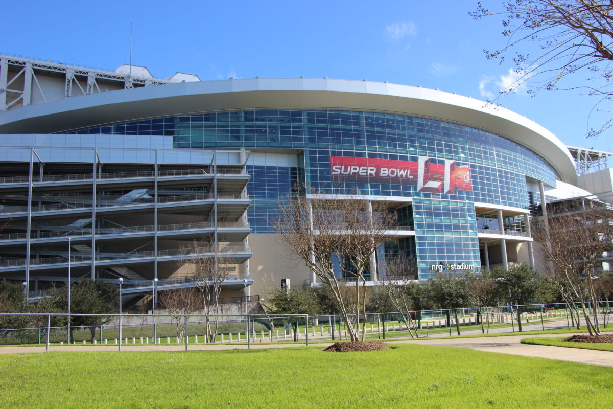 Houston's NRG Stadium adorned for Super Bowl 51. (Photo: Florian Martin, Houston Public Media)