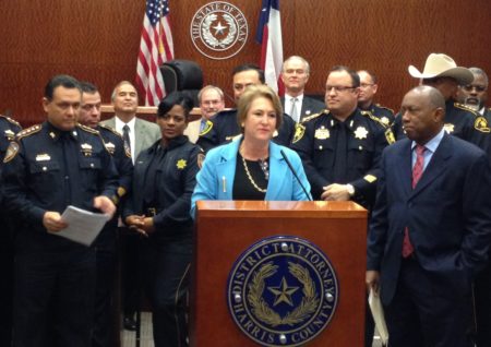 District Attorney Kim Ogg announced the diversion program during a press conference held at the Harris County Criminal Justice Center, where she was accompanied by Houston Mayor Sylvester Turner and Harris County Sheriff Ed Gonzalez, among others.