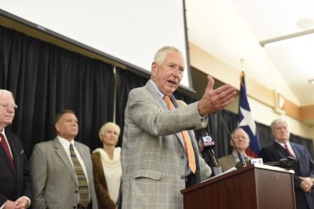 Drayton McLane speaking to Baylor alumni and donors at the Texas Ranger Hall of Fame museum in Waco on Nov. 10, 2016.  Drayton McLane speaking to Baylor alumni and donors at the Texas Ranger Hall of Fame museum in Waco on Nov. 10, 2016.