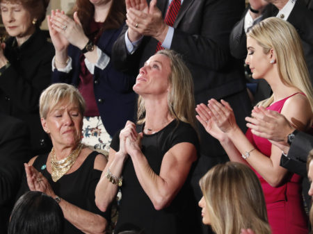 Carryn Owens, the widow of Navy SEAL William "Ryan" Owens, fought back tears as President Trump addressed her during his speech to a joint session of Congress Tuesday.