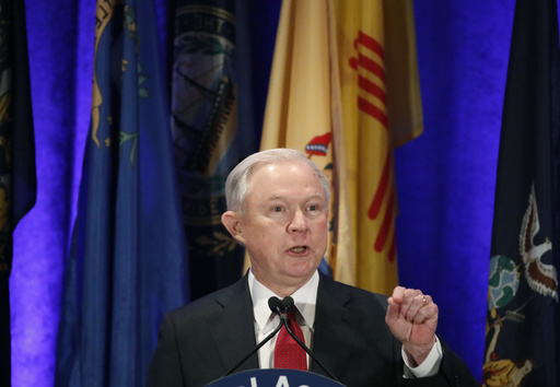 FILE - In this Tuesday, Feb. 28, 2017 file photo, Attorney General Jeff Sessions speaks at the National Association of Attorneys General annual winter meeting, in Washington. Sessions had two conversations with the Russian ambassador to the United States during the presidential campaign season last year, contact that immediately fueled calls for him to recuse himself from a Justice Department investigation into Russian interference in the election. The Justice Department said Wednesday night, March 1, 2017, that the two conversations took place last year when Sessions was a senator. 
