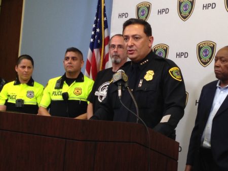 Houston Police Chieg Art Acevedo (Podium) announced a new campaign to protect bicyclists.