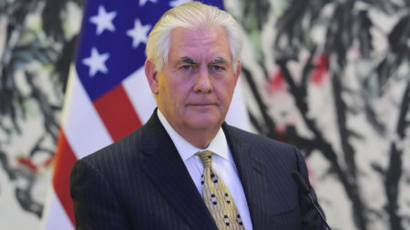 Secretary of State Rex Tillerson, seen here during his trip to China on Saturday, will travel to Russia next month.