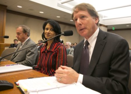 University of Houston President Renu Khator (center) and Texas Tech University System Chancellor Robert Duncan were among those who testified during a May 10, 2016, House Higher Education Committee hearing.
