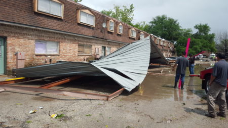 An EF-1 tornado damaged an awning at the Azalea Place Apartments near Bellaire.