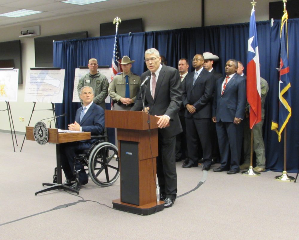 Texas Department of Public Safety Director Steve McCraw (right) discusses new anti-gang initiative in Harris County. 