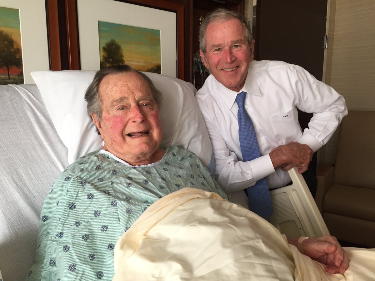 A photograph was posted on Bush's Twitter account Thursday, showing him with former President George W. Bush. 