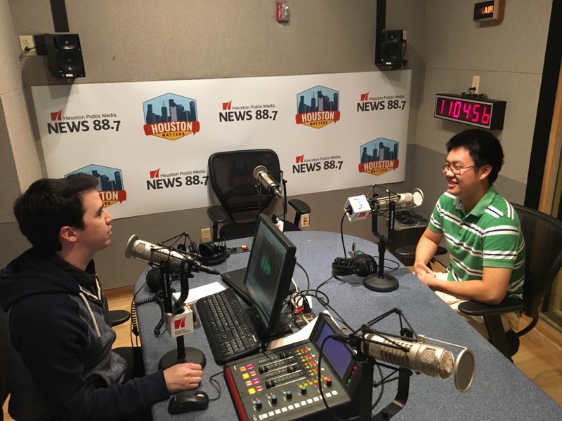 Joshua Zinn (L) and Stephen Dong (R) talking in studio.