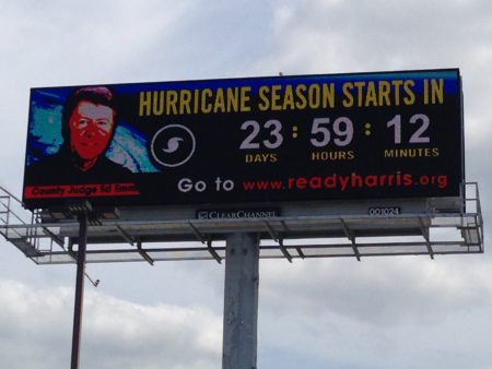 The digital billboards show a countdown to the start of hurricane season on June 1st.
