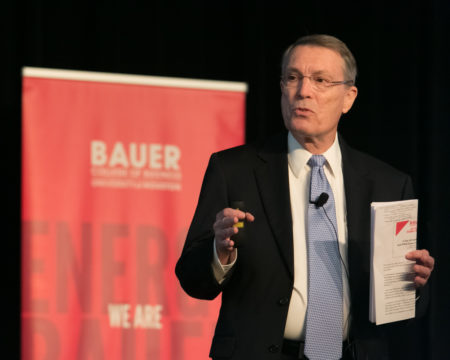 Bill Gilmer, director of UH's Institute for Regional Forecasting, talks about the Houston  economy at the Hyatt Regency downtown on Thursday, May 11.