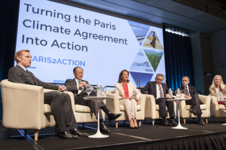 Finance ministers from Canada, France and other countries discuss implementing the Paris climate agreement in August 2016.