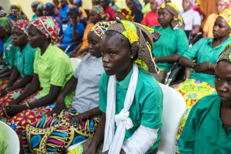 Some of the newly released girls from the community of Chibok were photographed in Abuja, Nigeria's capital, on May 8, 2017. They had been captured by Boko Haram in 2014.