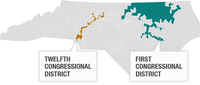 The two congressional districts at issue in the Supreme Court case Cooper v. Harris.
