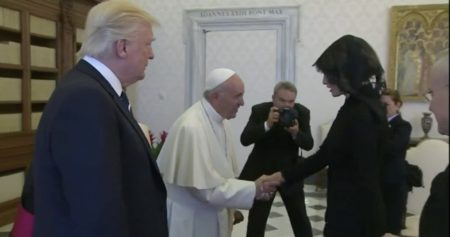 Pope Francis jokes with First Lady Melanie Trump at The Vatican on May 24th, 2017.