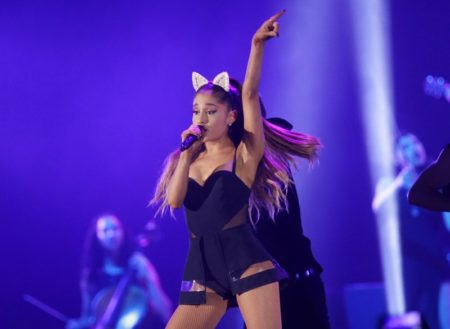 Ariana Grande performs during the honeymoon tour concert in Jakarta, Indonesia. Grande’s management team says the singer’s concerts will be canceled through June 5, 2017, after a bombing following her concert in Manchester, England left 22 people dead. (AP Photo/Achmad Ibrahim, File)