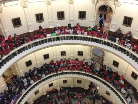 Immigration rights activists line the Texas Capitol Rotunda to protest Senate Bill 4, banning "sanctuary cities."