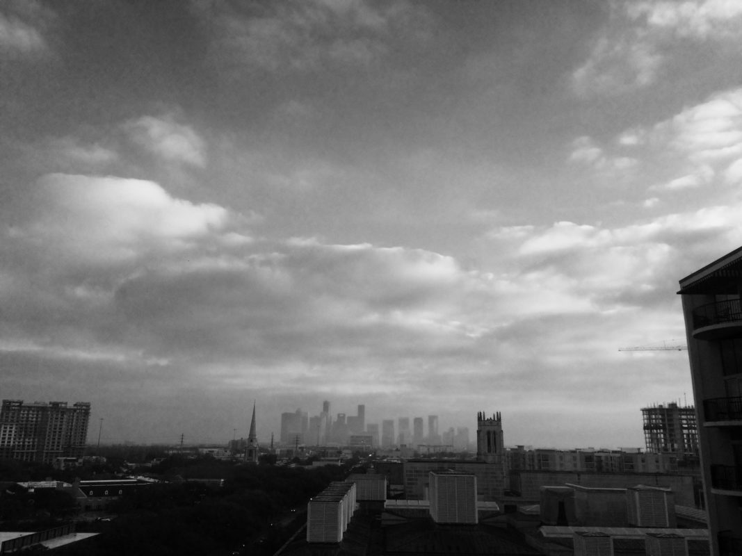 Haze hangs over the Houston skyline