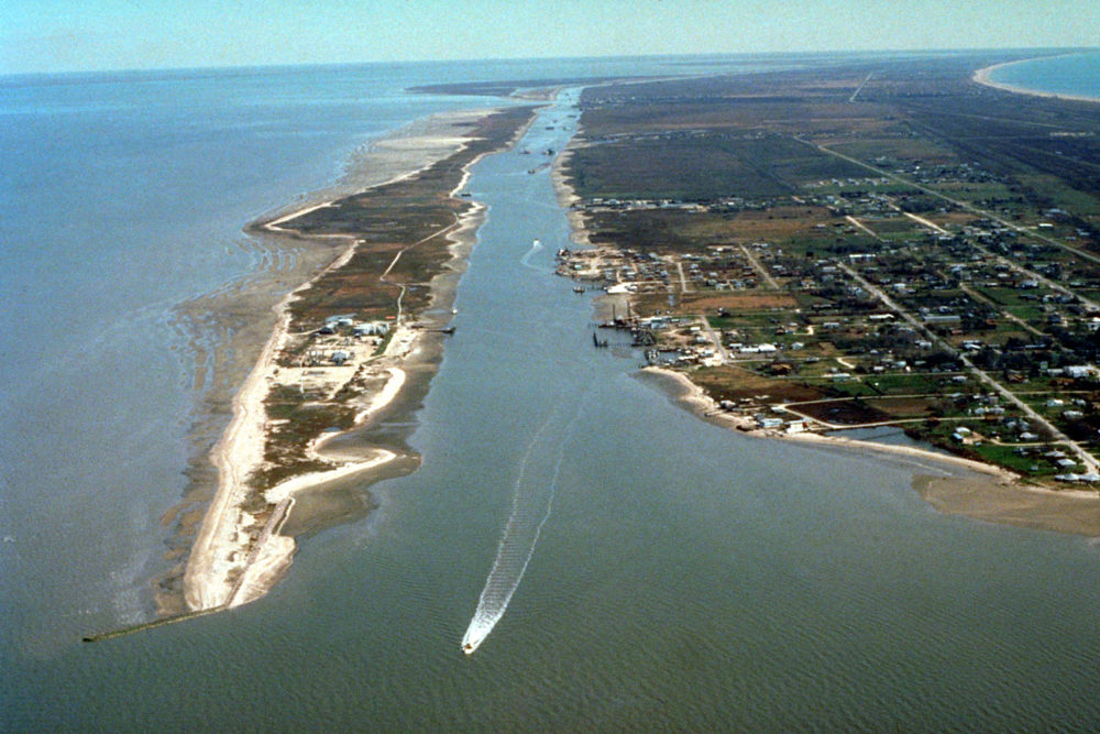 Galveston Bay is seen to the left in this U.S. Army Corps of Engineers photo.