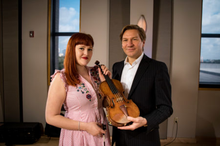 Katie Thomas and Florian Leonhard with the 1724 Abergavenny ex Kavakos Stradivarius violin