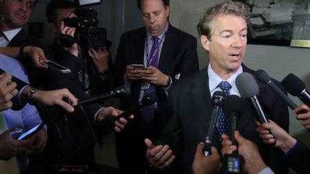 Sen. Rand Paul, R-Ky., speaks to the media about the Senate Republican health care bill proposal on Thursday.