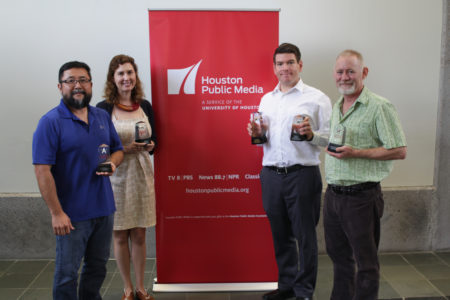 2017 Lone Star Award Winners (L to R) - Fujio Watanabe, media productions manager; Laura Isensee, education reporter; Andrew Schneider, politics and government reporter, Joe Brueggeman, videography and editing supervisor.
