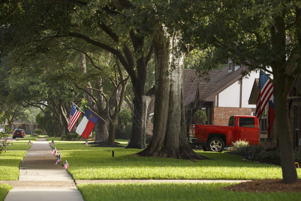 Residents have put up flags for the forth of July In a neighborhood on the south side of Pasadena, Texas, July 1, 2017. 