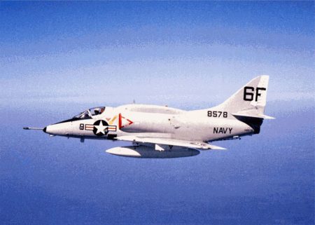 A Douglas A-4L Skyhawk (BuNo. 148578) of attack squadron VA-203 Blue Dolphins, stationed at Naval Air Station Jacksonville (Florida, USA), in 1970.