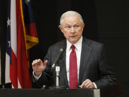 FILE - In this Aug. 2, 2017 file photo, Attorney General Jeff Sessions speaks in Columbus, Ohio. Sessions moved Thursday, Aug. 3, 2017, to again punish so-called sanctuary cities, this time threatening to deny federal crime-fighting resources to four cities beset by violence if they don’t step up efforts to help detain and deport people living in the country illegally.