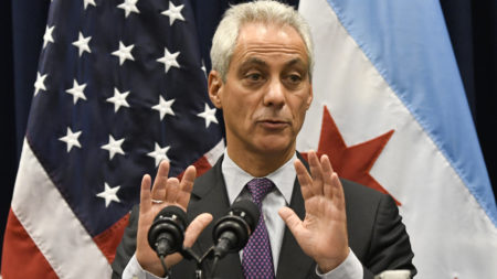Chicago Mayor Rahm Emanuel speaks during a January news conference. On Sunday he announced the city will sue the federal government in defense of its status as a so-called sanctuary city and against threats to withhold U.S. grant funds.