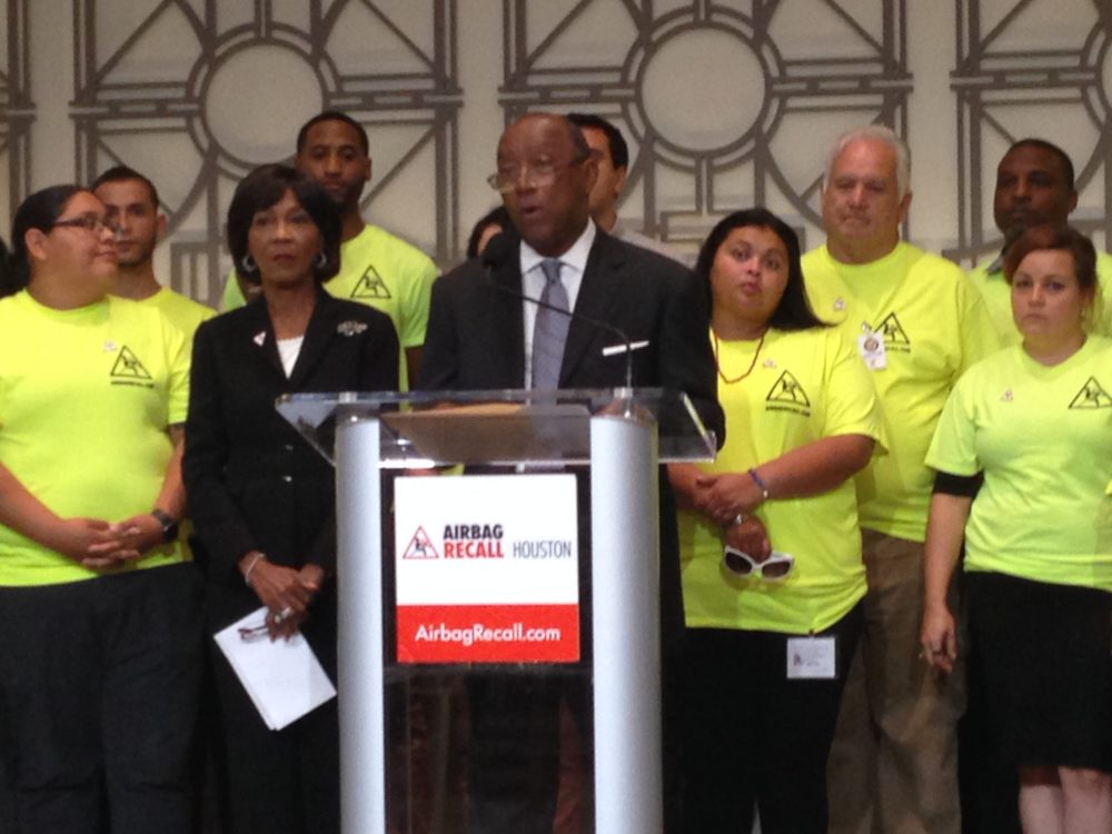 Mayor Sylvester Turner held a press conference at Houston's City Hall to talk about the progress made by a local coalition that is alerting residents of the Houston region who may own vehicles that may need their airbags checked due to the recall issued by Takata.
