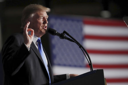 President Donald Trump speaks at Fort Myer in Arlington Va., Monday, Aug. 21, 2017, during a Presidential Address to the Nation about a strategy he believes will best position the U.S. to eventually declare victory in Afghanistan.