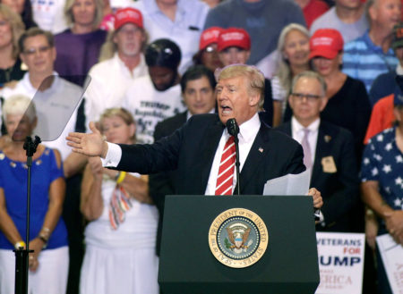 President Trump speaks to supporters Tuesday at a campaign rally in Phoenix.