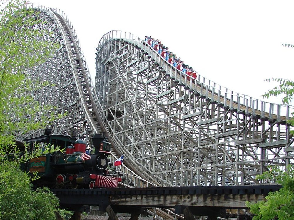 The original Texas Giant roller coaster at Six Flags Over Texas in Arlington, Texas.