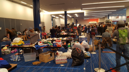Evacuees gather at the George R Brown Convention Center in Houston, on Aug. 29th, 2017.