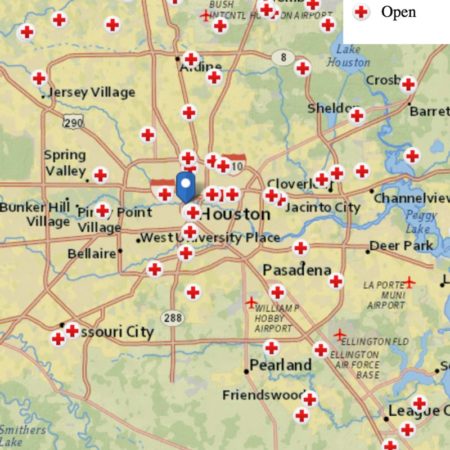 An updated map of shelters released by Red Cross Aug. 30, 2017