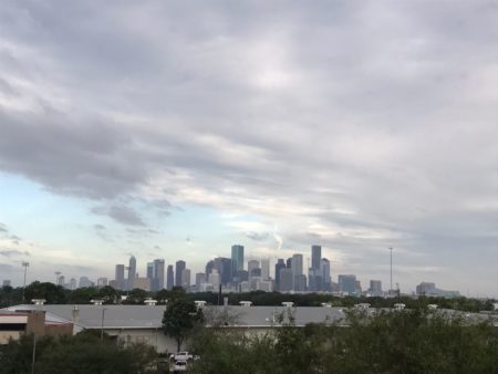 The sun out over the city - the view from the Houston Public Media station on Aug. 30, 2017