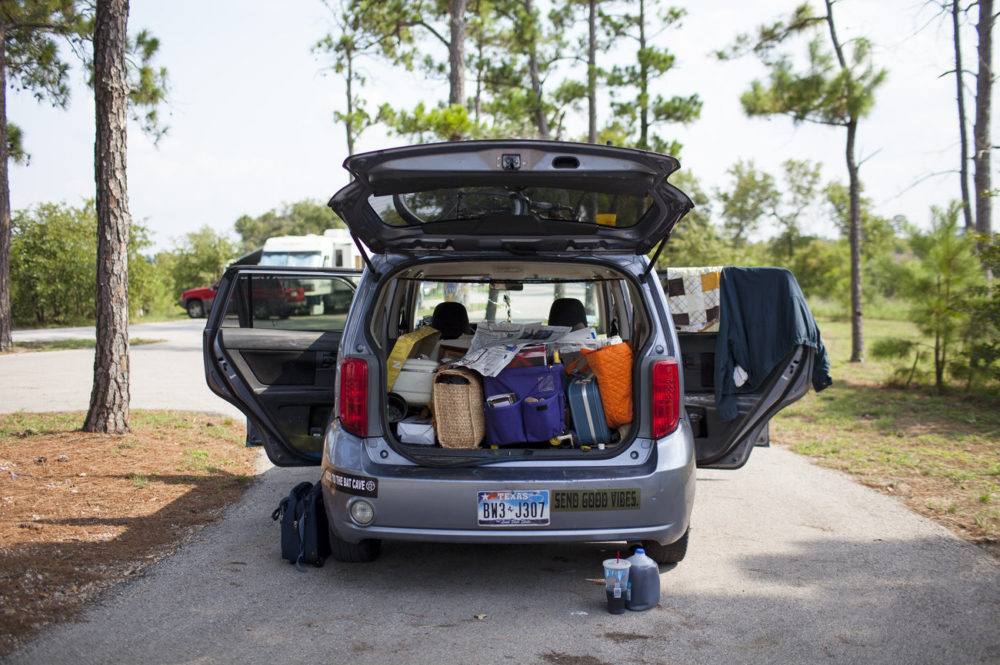Sergio Gil Jr. and Susan Arawley's car is packed up with all of their supplies. The two are from Pearland, Texas. In response to Hurricane Harvey, the Texas State Parks opened their doors to evacuees free of charge through the month September. As of Labor Day, about 7,500 individuals have taken shelter at Texas State Parks.
