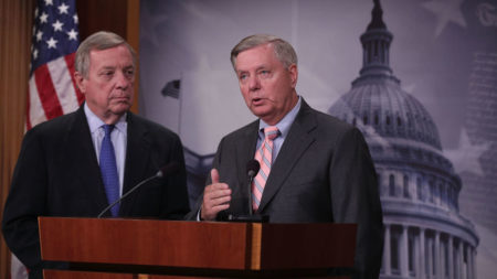 Sens. Lindsey Graham, R-S.C., and Dick Durbin, D-Ill., spoke about their Dream Act to help protect DACA recipients at a press conference on Tuesday.