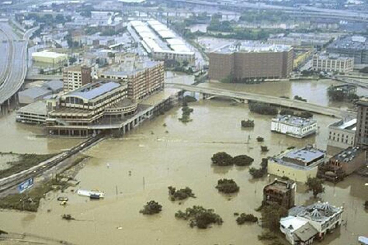 Houston, Texas USA, August 2001: Aerial of downtown skyline with