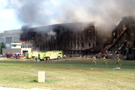 Smoke billows from the Pentagon on September 11, 2001.