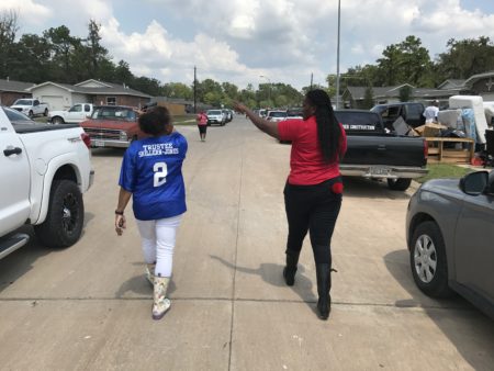 HISD Trustees Rhonda Skillern-Jones and Wanda Adams visited a northeast Houston neighborhood after Harvey, where homes and schools were damaged.