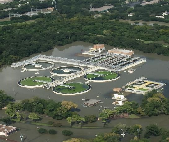 Houston's Turkey Creek Wastewater Treatment Plant is seen during flooding from Harvey on September 5, 2017. It was still shut down as of September 12, 2017.