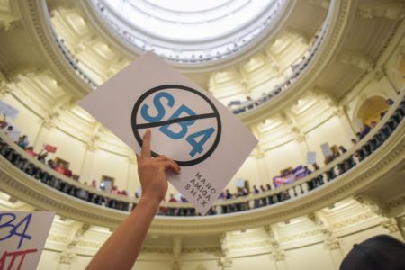 People that opposed Senate Bill 4 (SB 4), the so-called 'sanctuary cities' bill, protested during the last day of the Texas legislative session on May 29, 2017.