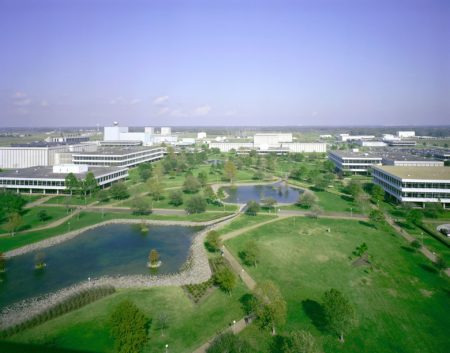 Houston's Johnson Space Center campus retains soil and green space that can absorb rainwater.