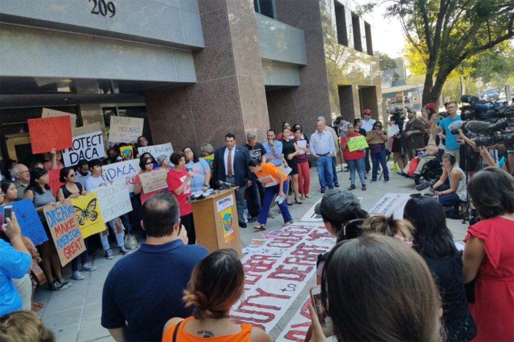 DACA supporters held a press conference in front of the Texas Attorney General's Office in Austin on Tuesday, Sept. 5, 2017, after the Trump administration announced the program was ending. 