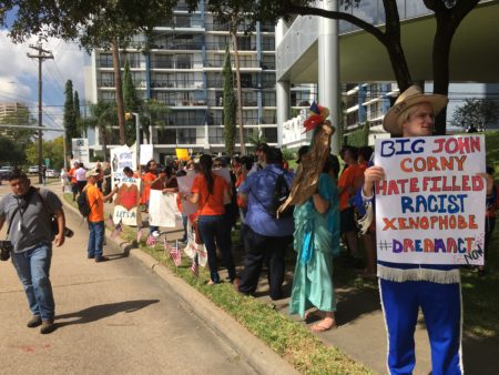 Protesters outside the Houston office of Senator John Cornyn of Texas, on this last day for thousands of Deferred Action for Childhood Arrivals or DACA recipients to renew their status.