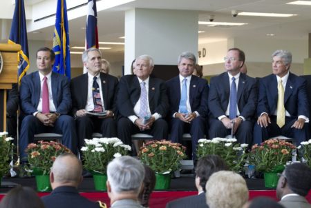 Some of Texas' U.S. Congressional delegation at the opening of Austin's VA clinic on August 22, 2013 include, l to r, Sen. Ted Cruz, Congressmen Lloyd Doggett, John Carter, Michael McCaul, Joe Barton and Roger Williams.