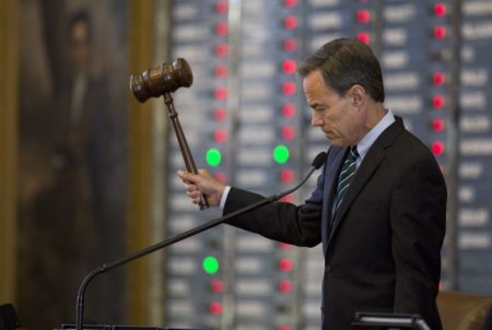 Speaker Straus hits the gavel as members vote no on an amendment on Senate Bill 1, the property tax bill, on Aug. 12, 2017.